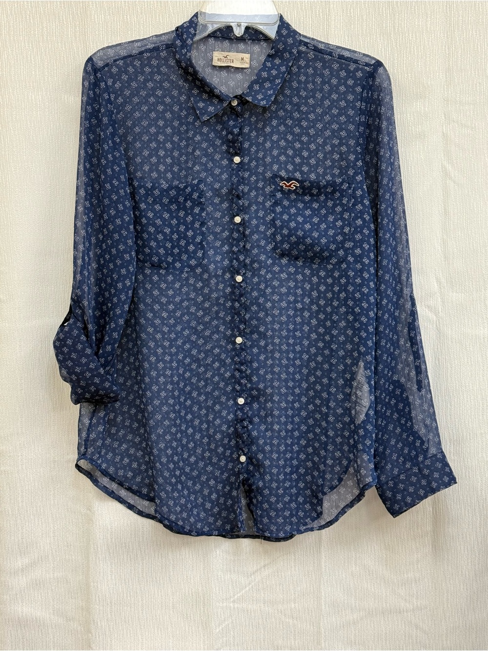 Hollister Blue Printed Long-Sleeve Button-Up Shirt